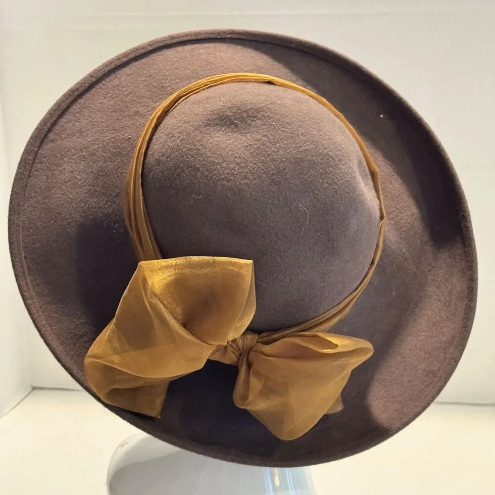 Toucan New York London Brown wool felt dress hat upturned asymmetrical brim USA